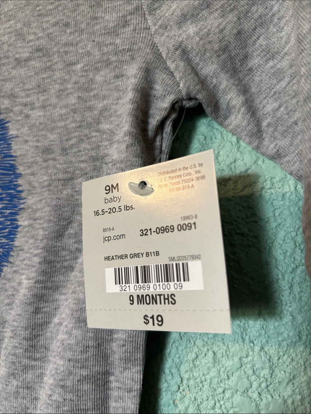 okie dokie Gray Infant Long Sleeve Bodysuit with Hedgehog graphic Baby 9 mos NWT